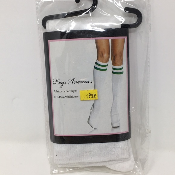 LEG AVENUE ATHLETIC KNEE HIGHS GREEN WHITE - Picture 1 of 2